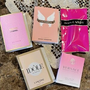 NEW Perfume Samples (5)-Chanel Chance- paco rabanne-Prada Candy-Lancôme-Versace